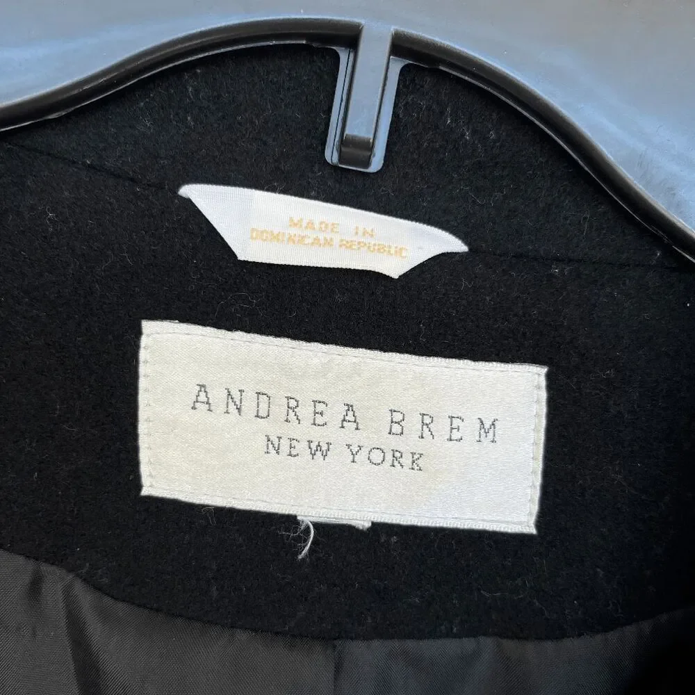 VTG Andrea Berm Black Wool Blend Long Coat L Classic 80s Minimalist